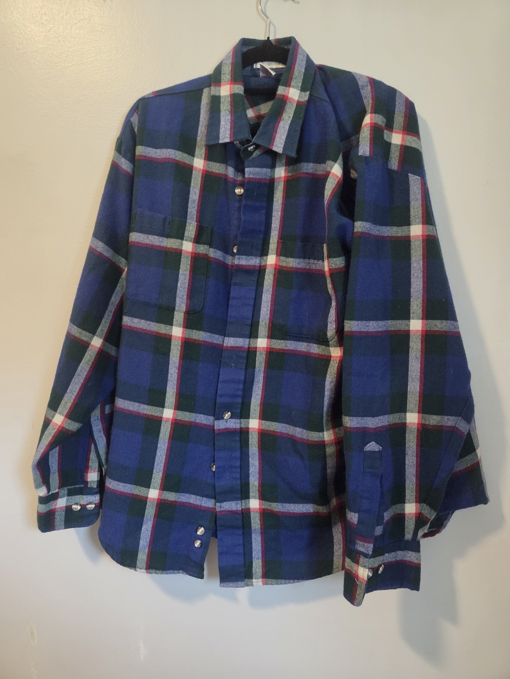 Blue and Green Plaid Men's Button-Up Shirt